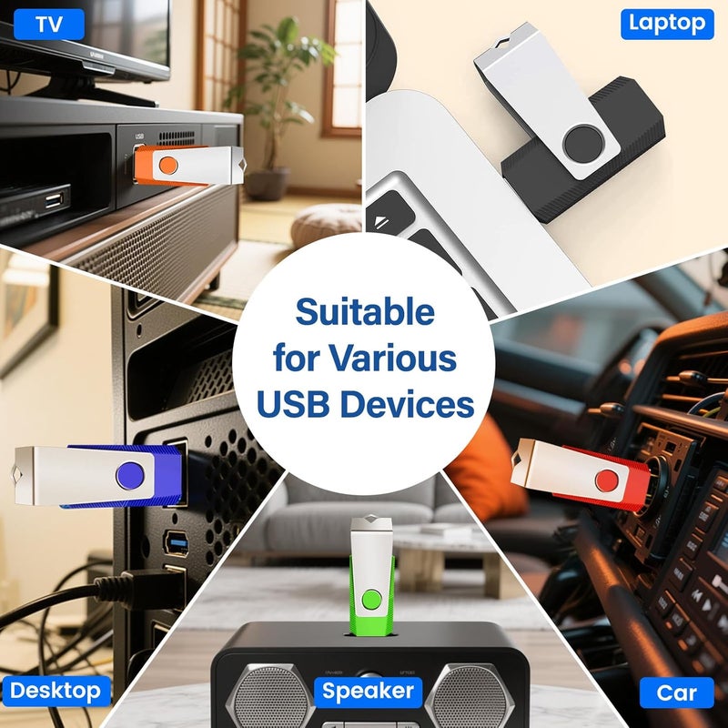 Wooolken 1GB Flash Drive 20 Pack, USB 2.0 Thumb Drives Memory Stick with LED Light and Lanyards for Storage and Backup (Mixed Colors: Black Red Blue Orange Green) - Image 3